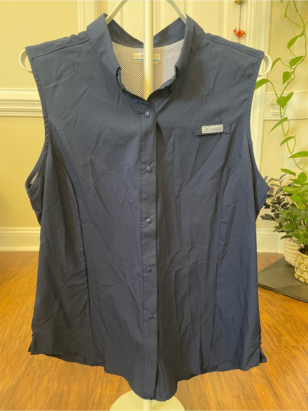 Columbia PFG Tamiami Sleeveless Shirt Navy Women’s XL Mesh Back Vent Fishing
